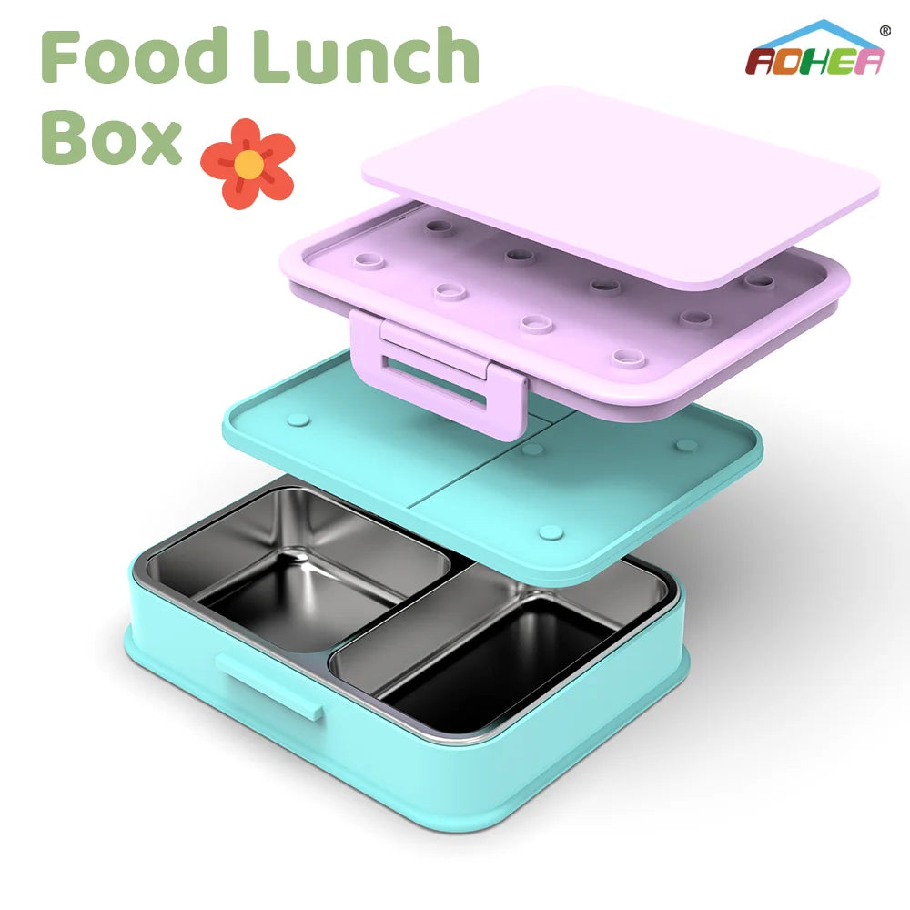 3-Compartment Stainless Steel Kids Bento Lunch Box with DIY Charm Lid (960ml)
