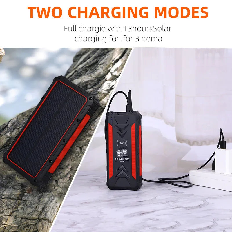 [B2B Sample Order] 20000mAh Waterproof Wireless Solar Power Bank with LED Flashlight | Custom Logo & Free Mockup