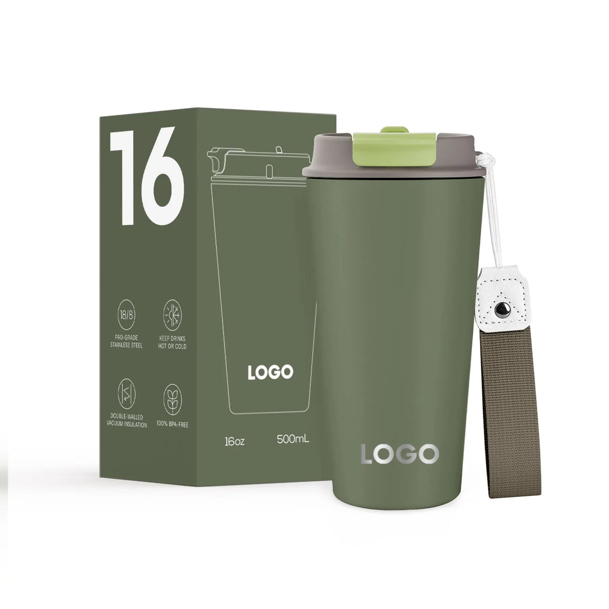 [B2B Sample Order] Leak-Proof Stainless Steel Double-Wall Vacuum Insulated Tumbler with Straw Port (16oz) | Free Digital Mockup & Custom Logo