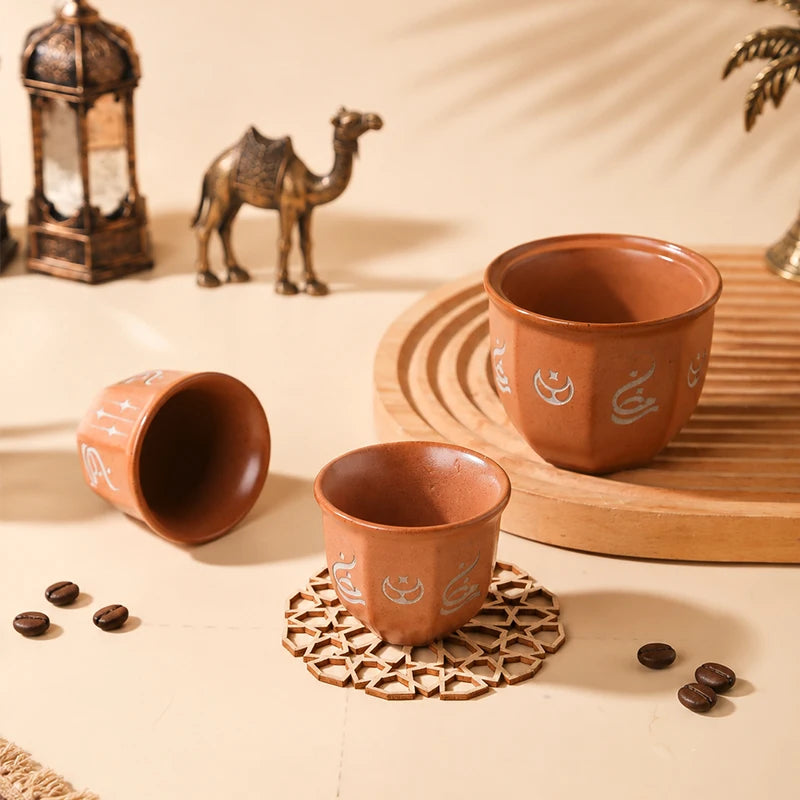 Handmade Ceramic Arabic Qahwa Cup Set with Lidded Date Bowl | Ramadan & Eid Hospitality Gift Set