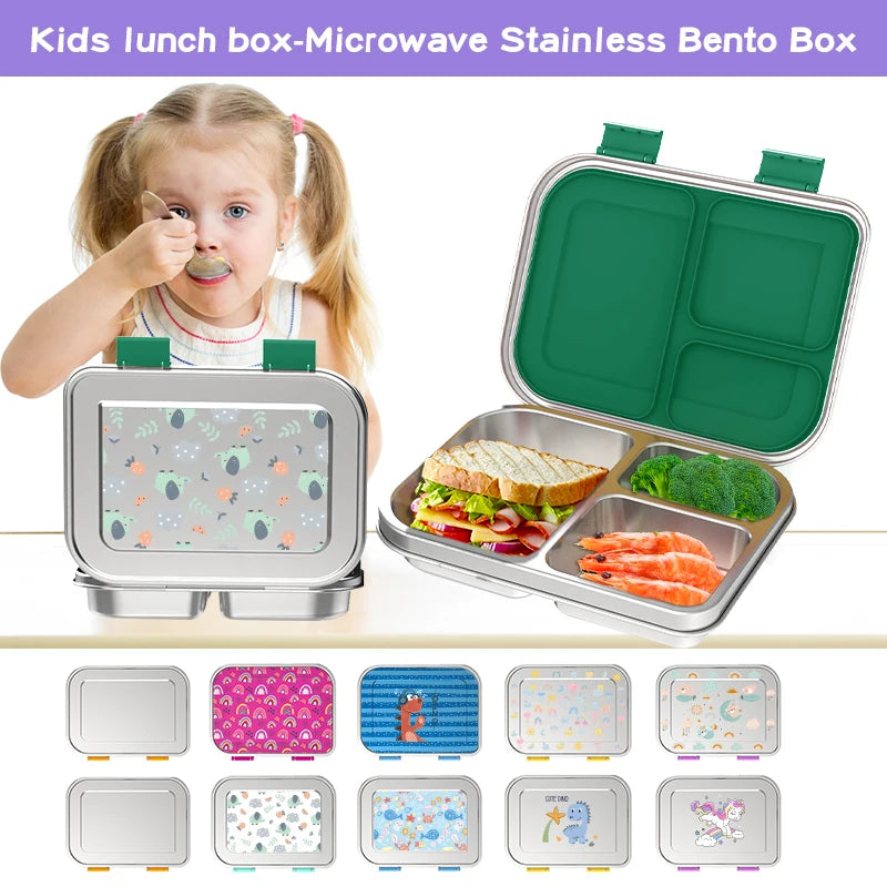 [B2B Sample Order] 3-Compartment 304 Stainless Steel Kids Bento Lunch Box with Snack Pods (550ml) | Standard & Custom OEM Sample