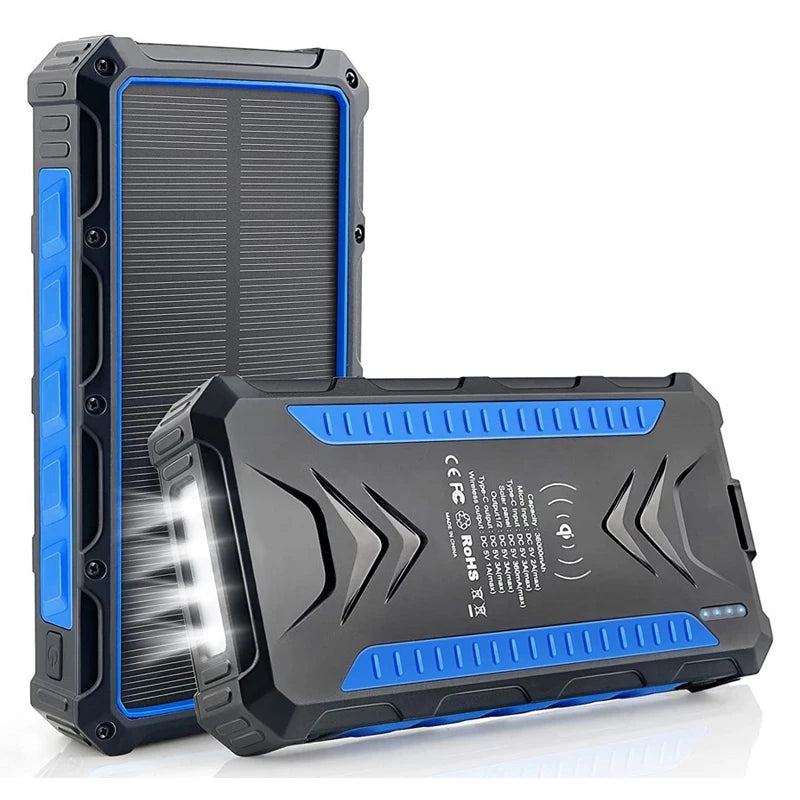[B2B Sample Order] 36000mAh Waterproof Wireless Solar Power Bank with Quad LED Flashlight | Custom Logo & Free Mockup