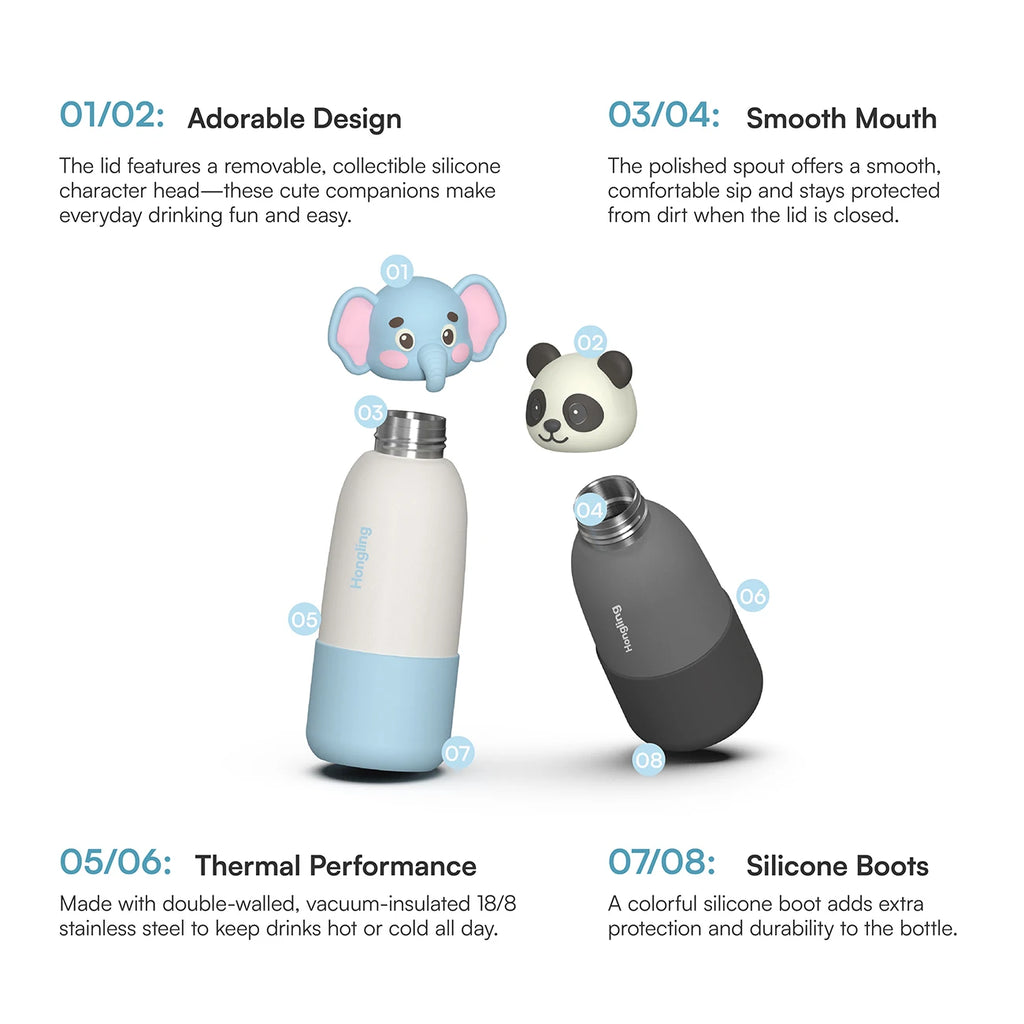 [B2B Sample Order] 14oz Kids Cartoon Lid Vacuum Insulated Stainless Steel Water Bottle | Custom Logo & Free Mockup