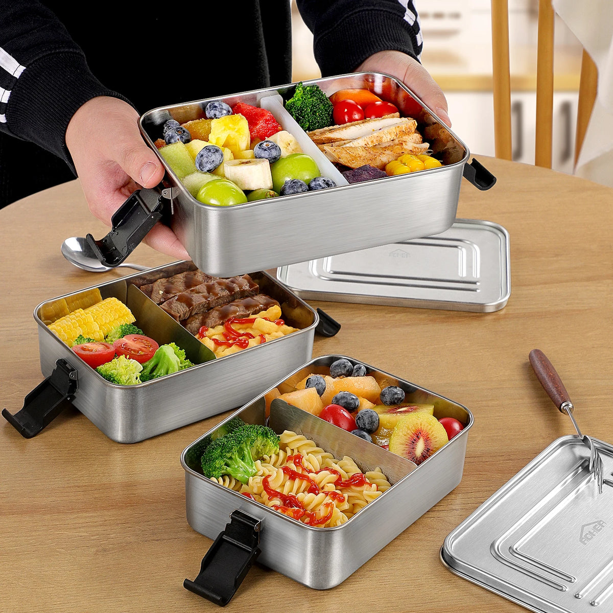 Single-Tier 304 Stainless Steel Bento Lunch Box with Removable Divider (1200ml)