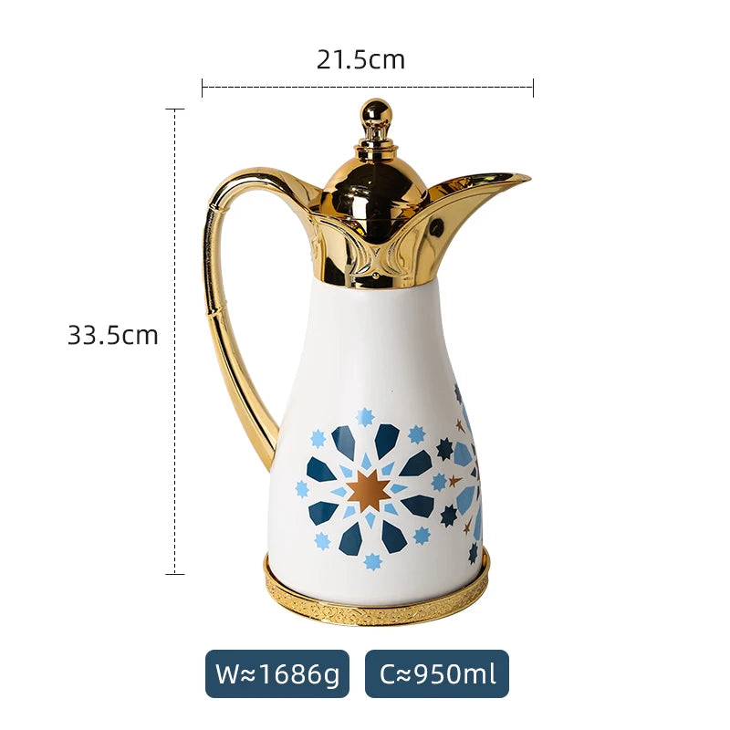 Luxury Golden Arabic Turkish Dallah Pot & Ceramic Coffee Mug Set | Middle East Drinkware