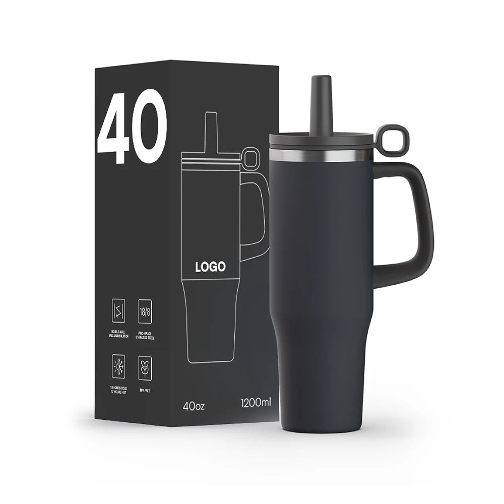 [B2B Sample Order] Large Capacity Double-Wall Stainless Steel Vacuum Insulated Tumbler with Straw Lid & Handle (32oz / 40oz / 50oz) | Free Digital Mockup & Custom Logo