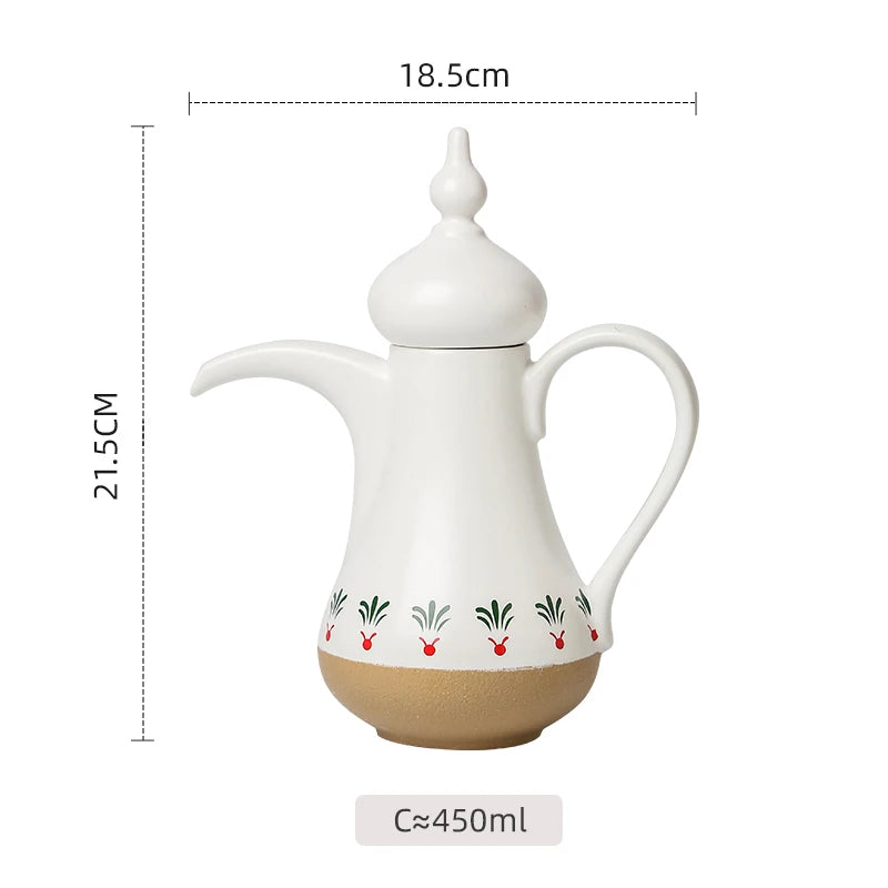 Luxury Ceramic Qahwa Dallah Coffee Set with 6 Cups | Traditional Arabic Hospitality Gift Set