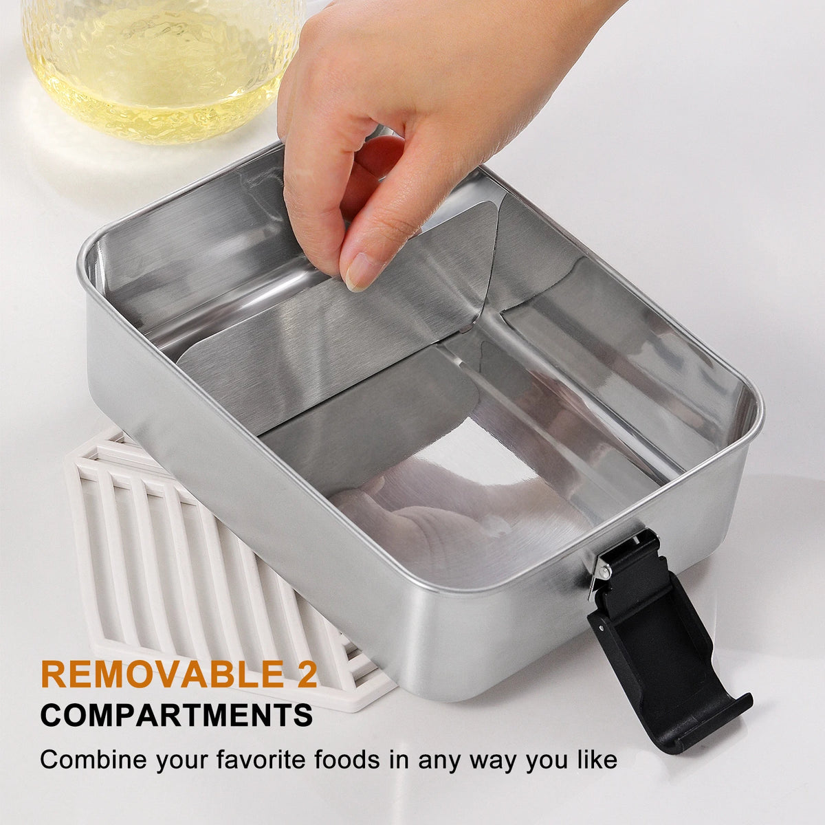 Single-Tier 304 Stainless Steel Bento Lunch Box with Removable Divider (1200ml)
