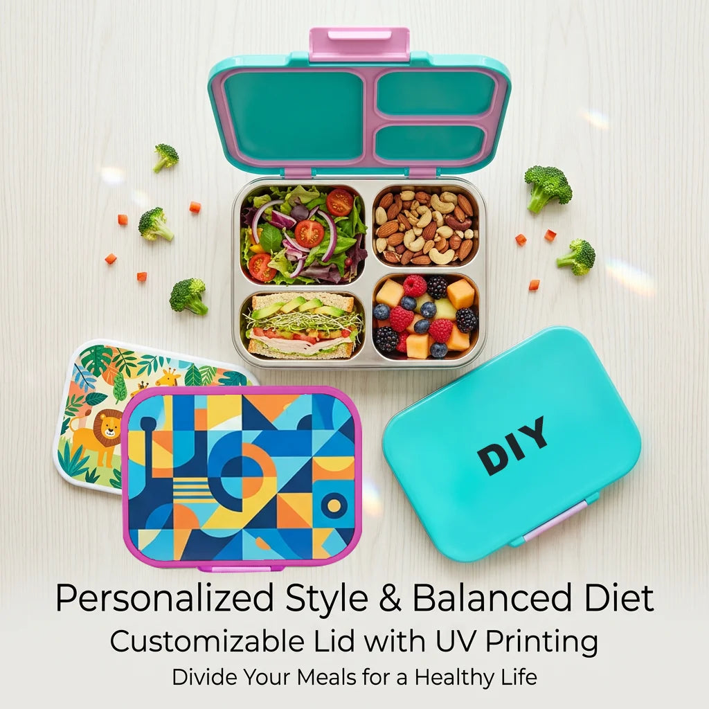 [B2B Sample Order] 4-Compartment 304 Stainless Steel Kids Bento Lunch Box with Leakproof Seal (1000ml) | Standard & Custom OEM Sample