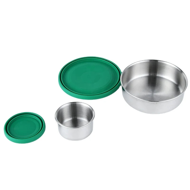 [B2B Sample Order] 2-Piece Nesting 304 Stainless Steel Round Snack & Sauce Containers (50ml + 175ml) | Custom Logo & Free Mockup