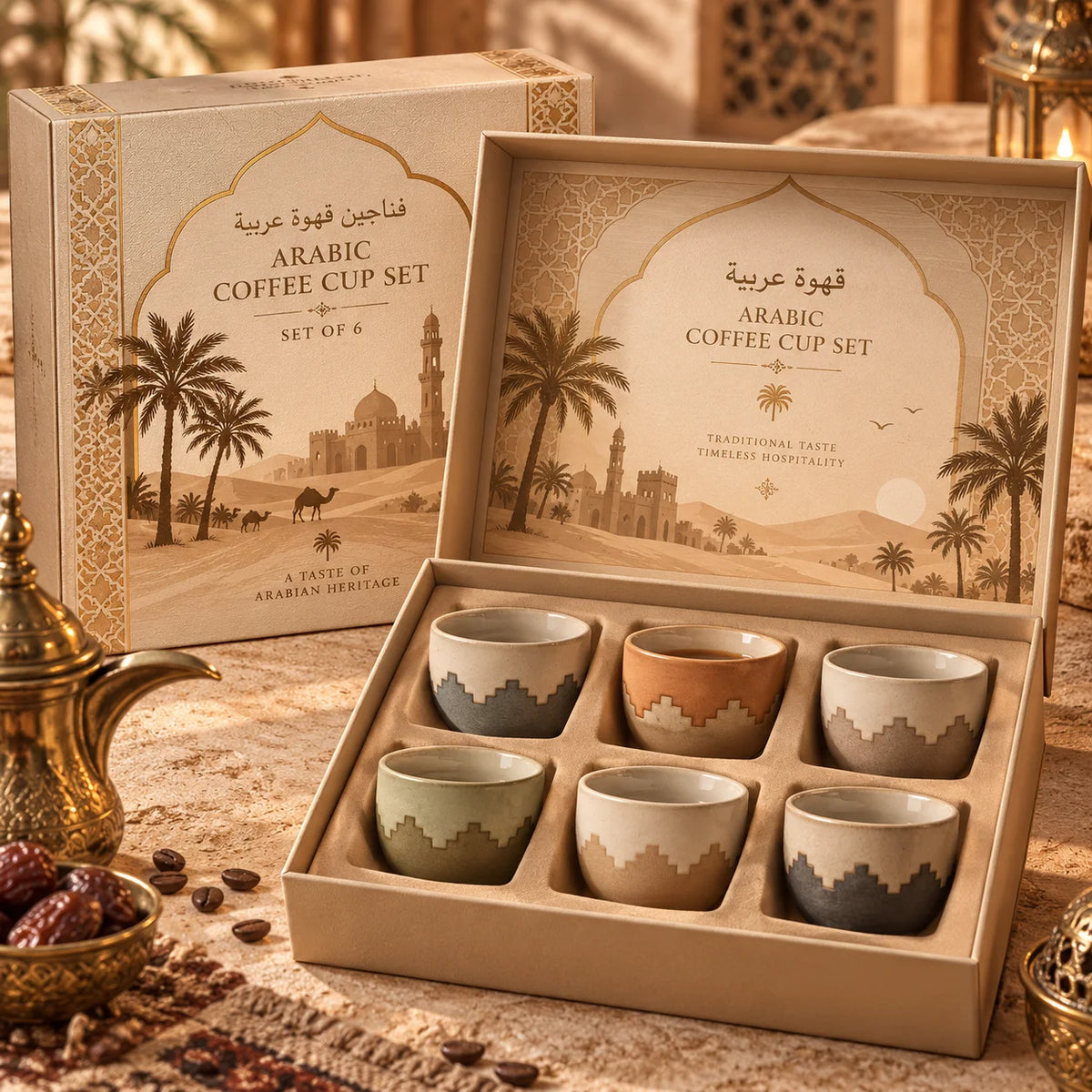Middle Eastern Ceramic Cawa Cups with Geometric Relief | Rustic Glaze Saudi Arabia Coffee Mug