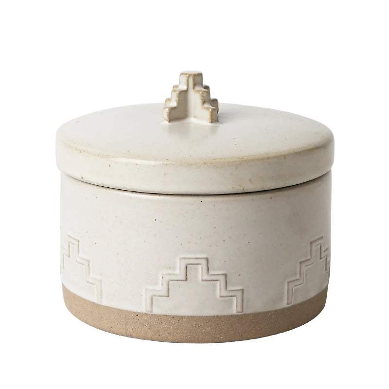 Embossed Geometric Ceramic Arabic Coffee Cup Set with Lidded Date Jar | Middle East Hospitality Gift Set