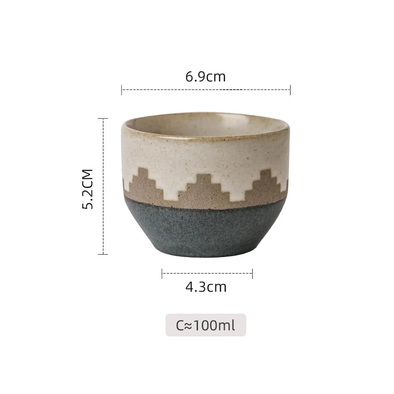 Middle Eastern Ceramic Cawa Cups with Geometric Relief | Rustic Glaze Saudi Arabia Coffee Mug