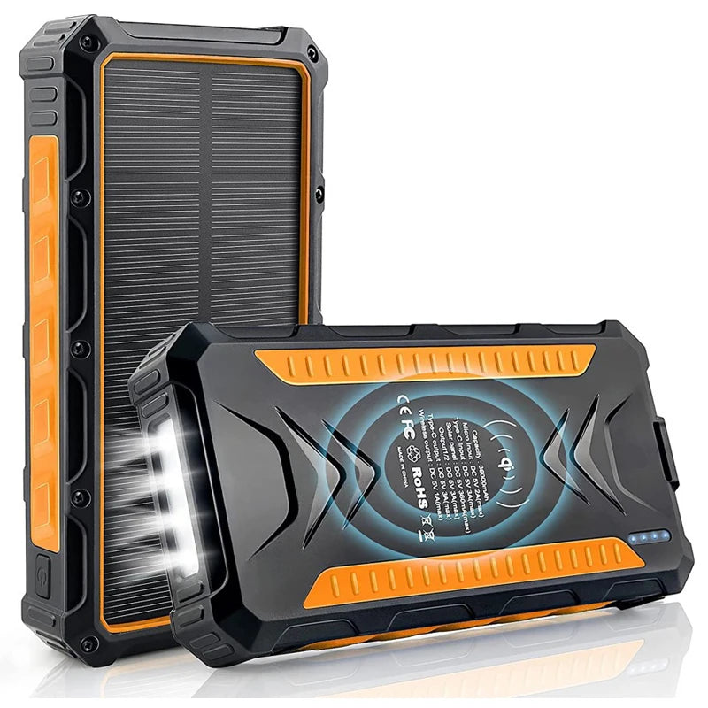 [B2B Sample Order] 36000mAh Waterproof Wireless Solar Power Bank with Quad LED Flashlight | Custom Logo & Free Mockup