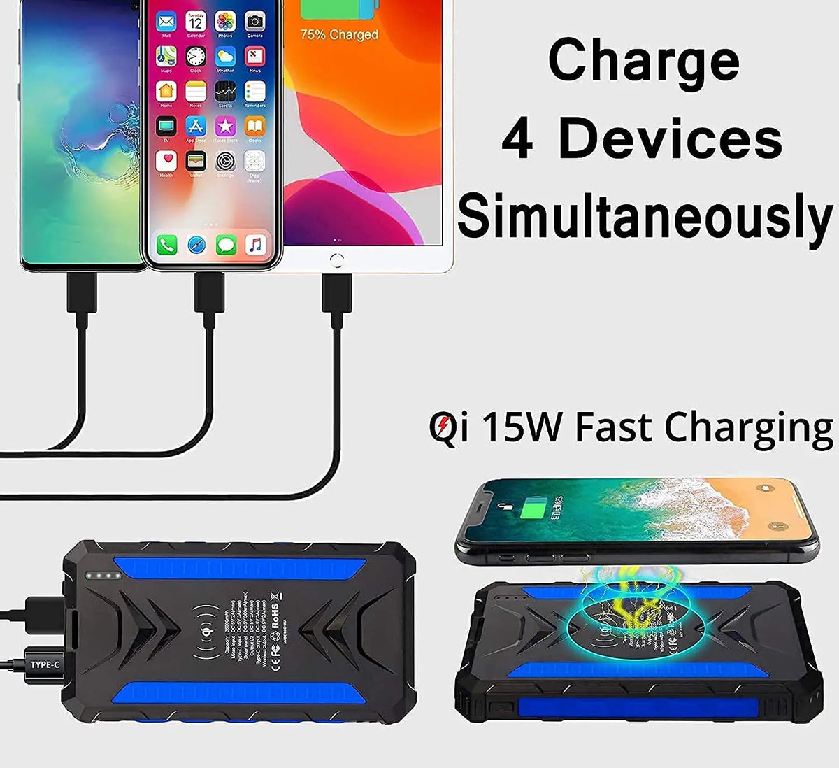 [B2B Sample Order] 36000mAh Waterproof Wireless Solar Power Bank with Quad LED Flashlight | Custom Logo & Free Mockup