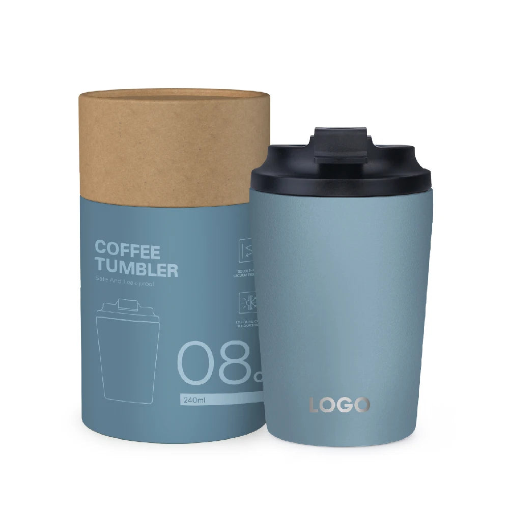 [B2B Sample Order] Flip-Open Stainless Steel Double-Wall Vacuum Insulated Coffee Mug (8oz / 12oz) | Free Digital Mockup & Custom Logo