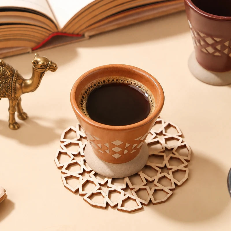 Traditional Arabic Ceramic Coffee Mug with Geometric Pattern | Handmade Saudi Arabia Pottery Cup