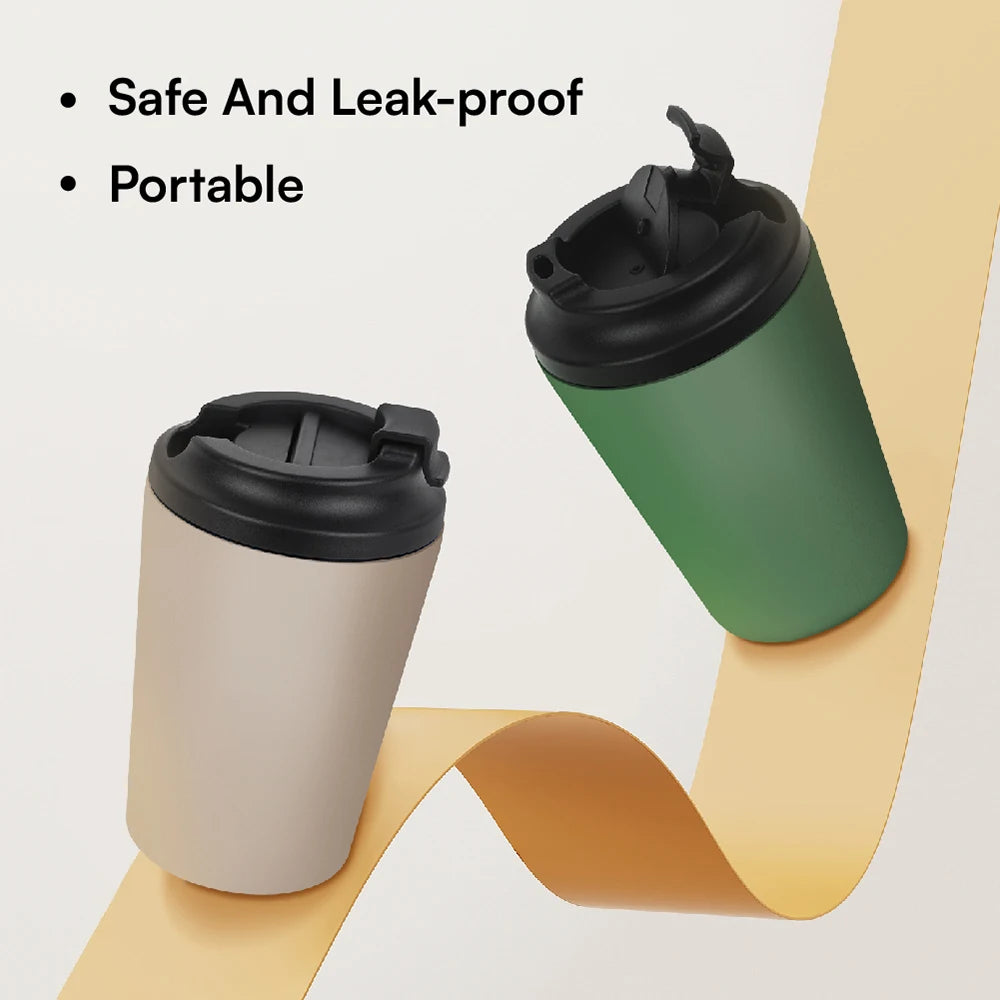 [B2B Sample Order] Flip-Open Stainless Steel Double-Wall Vacuum Insulated Coffee Mug (8oz / 12oz) | Free Digital Mockup & Custom Logo