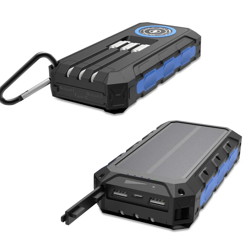 [B2B Sample Order] 30000mAh Solar Power Bank with Built-in 3 Cables (20W / 15W Wireless) | Custom Logo & Free Mockup