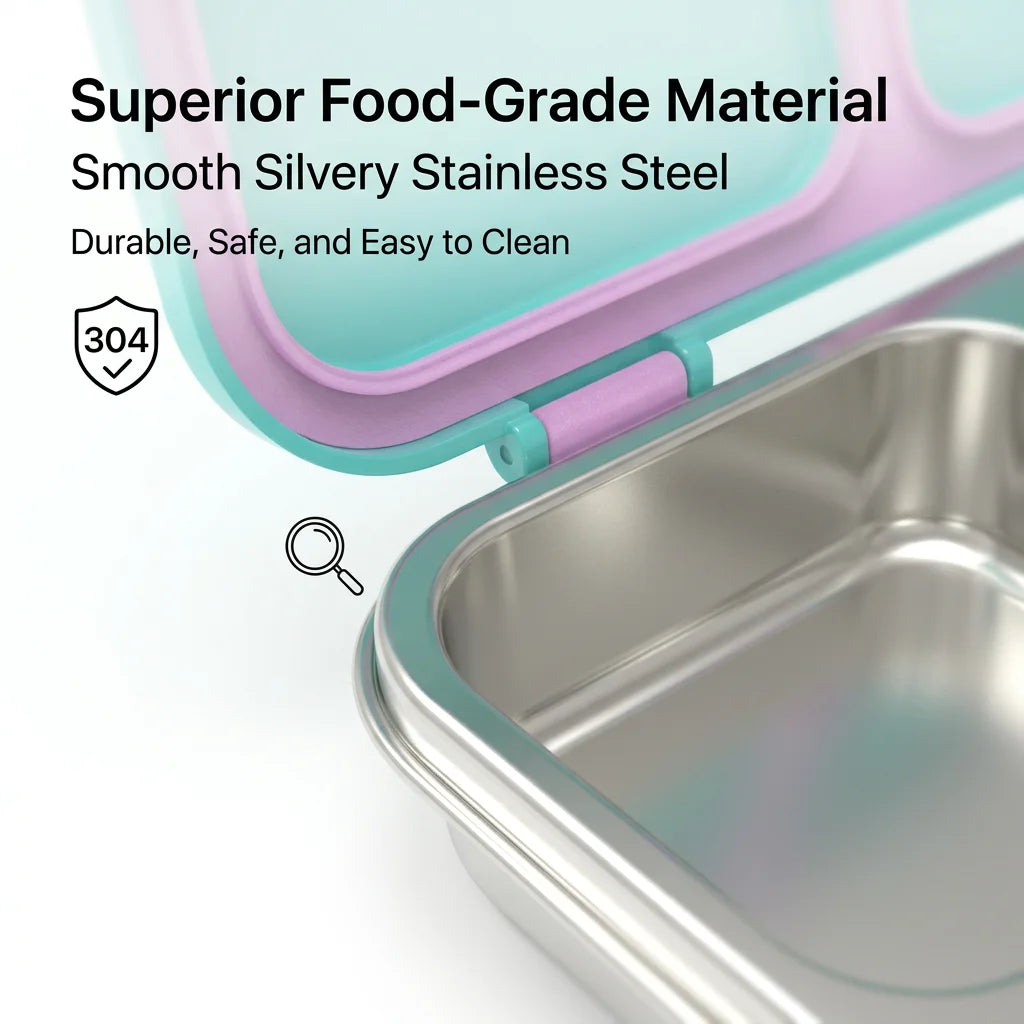 [B2B Sample Order] 4-Compartment 304 Stainless Steel Kids Bento Lunch Box with Leakproof Seal (1000ml) | Standard & Custom OEM Sample