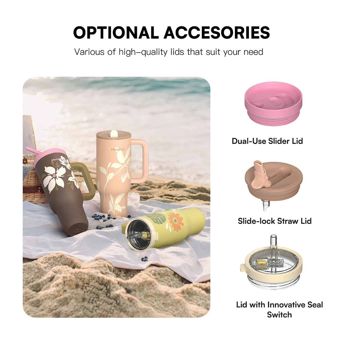 [B2B Sample Order] Travel & Hiking Double-Wall Vacuum Insulated Stainless Steel Tumbler with Handle (40oz) | Free Digital Mockup & Custom Logo