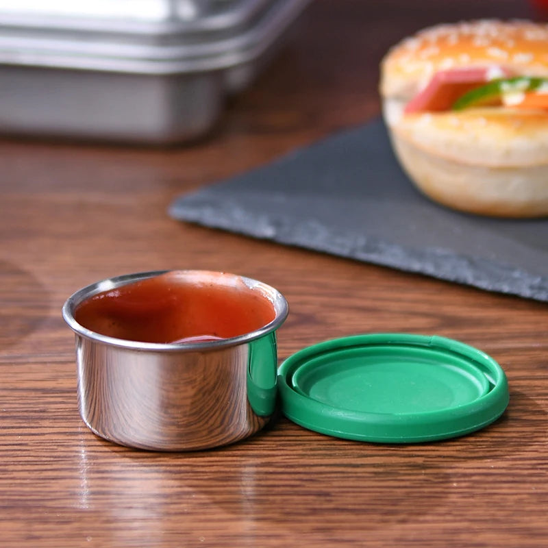 [B2B Sample Order] 2-Piece Nesting 304 Stainless Steel Round Snack & Sauce Containers (50ml + 175ml) | Custom Logo & Free Mockup