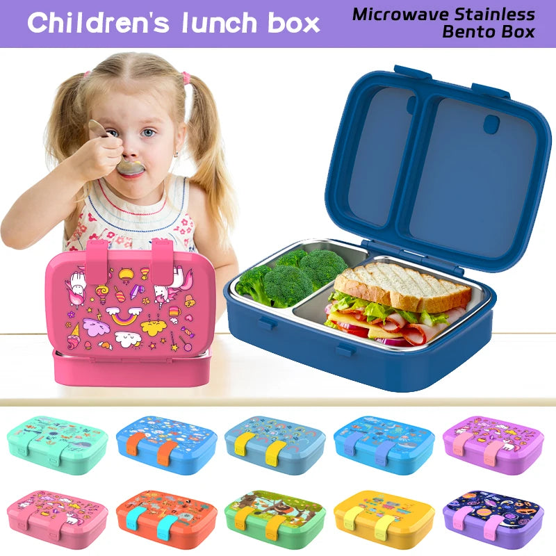 [B2B Sample Order] 2-Compartment Removable 304 Stainless Steel Kids Bento Lunch Box with Thermal PP Shell (750ml) | Standard & Custom OEM Sample