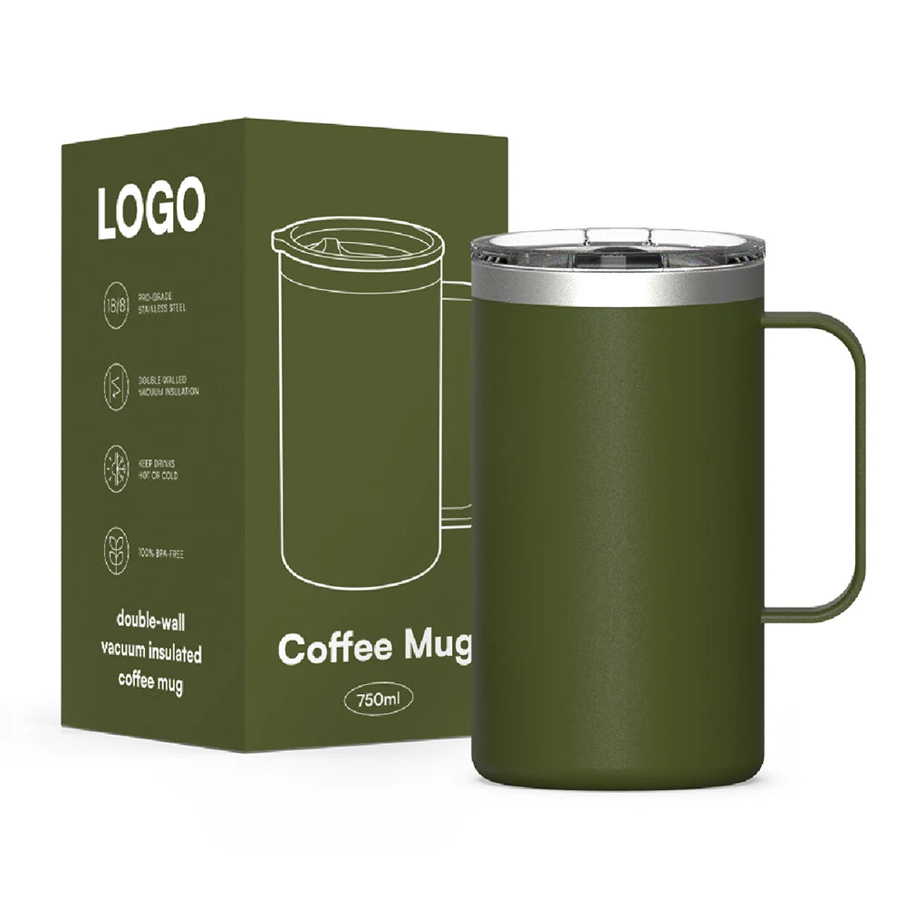 [B2B Sample Order] 304 Stainless Steel Vacuum Coffee Mug with Handle (14oz) | Custom Logo & Free Mockup