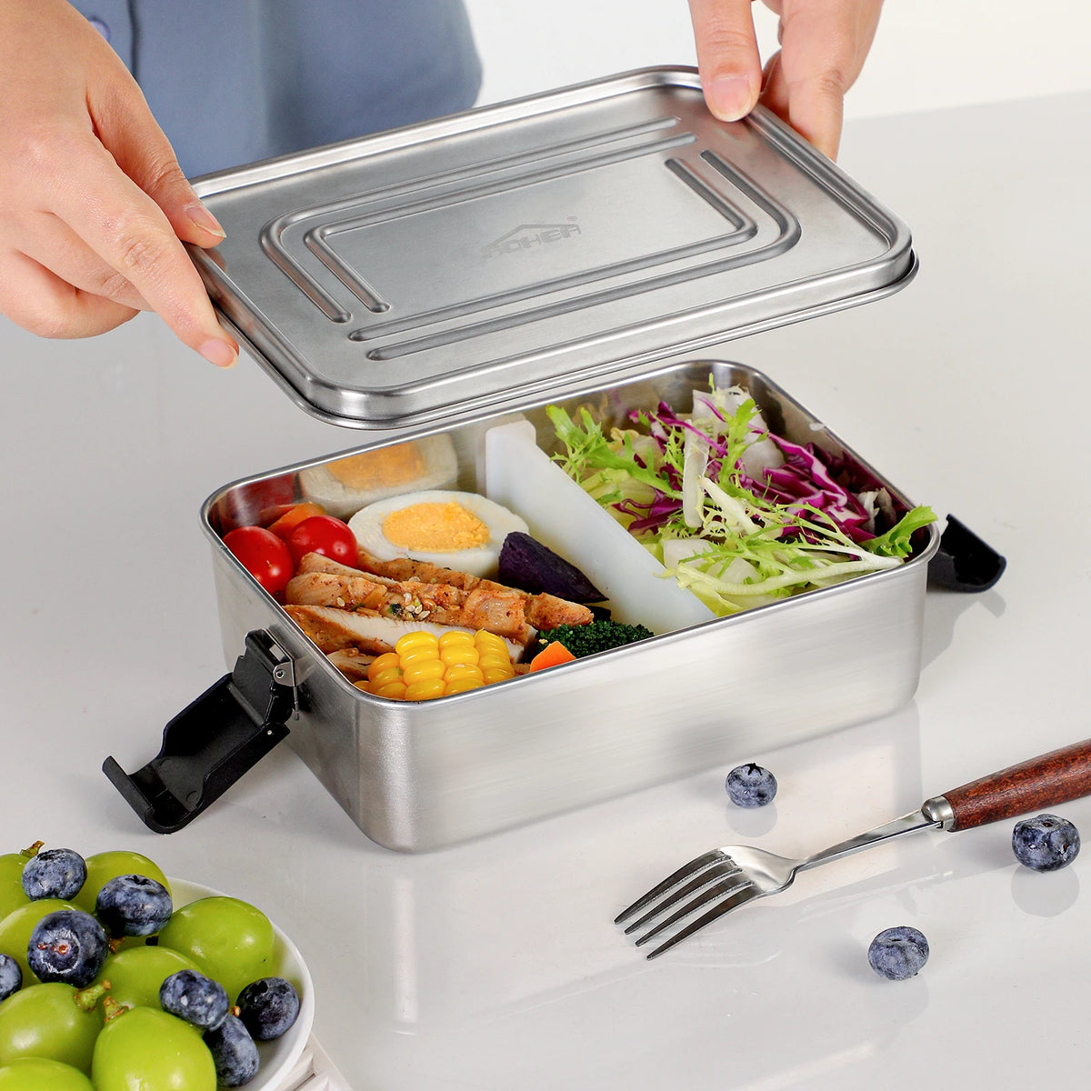 Single-Tier 304 Stainless Steel Bento Lunch Box with Removable Divider (1200ml)