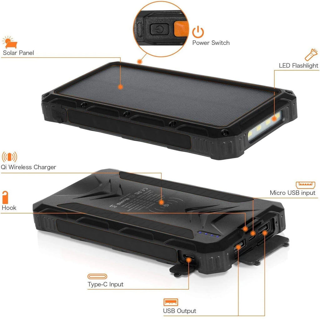 [B2B Sample Order] 20000mAh Waterproof Solar Power Bank with 18W PD & 10W Wireless Charging | Custom Logo & Free Mockup