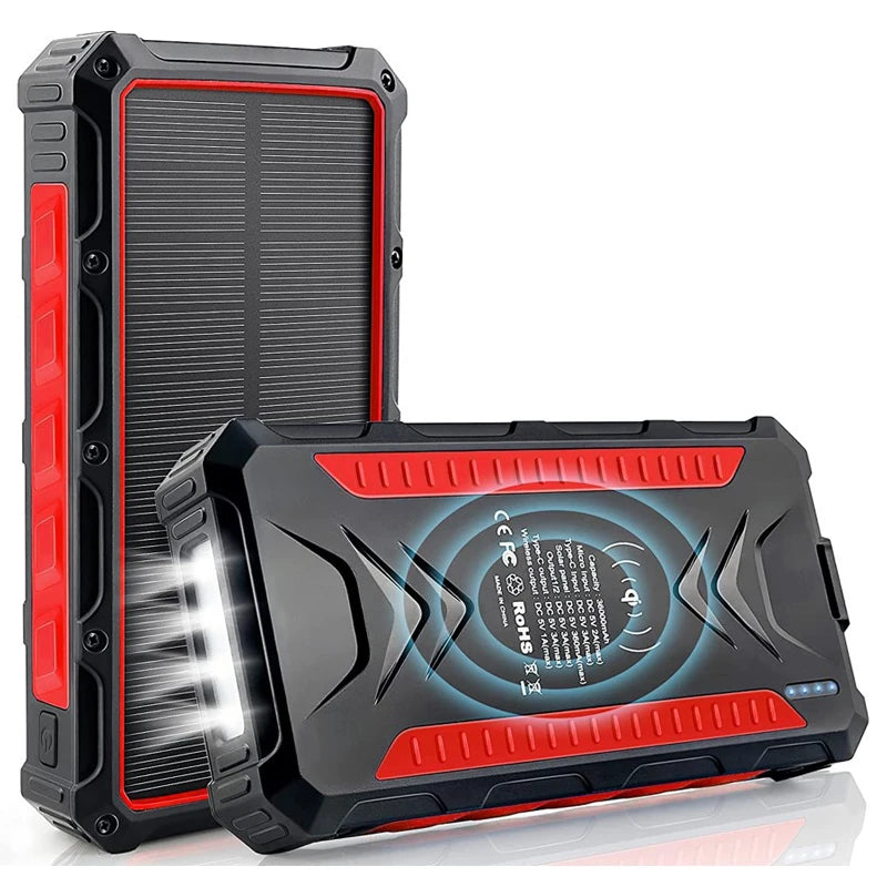 [B2B Sample Order] 36000mAh Waterproof Wireless Solar Power Bank with Quad LED Flashlight | Custom Logo & Free Mockup
