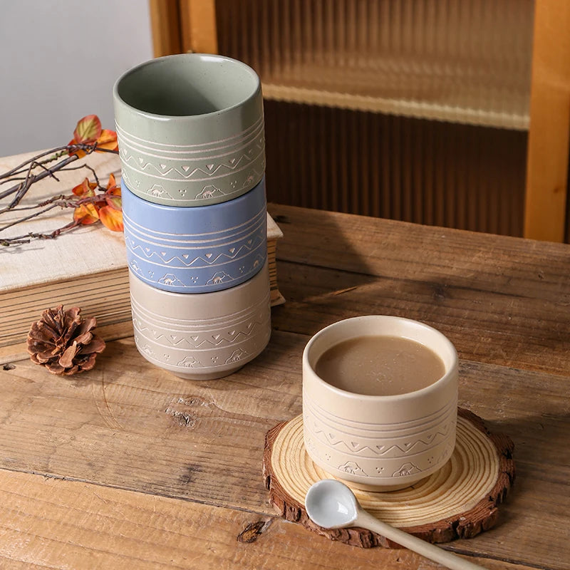 [B2B Sample Order] Embossed Ceramic Arabic Coffee Cup (200ml) Desert Motifs | Custom Logo & Free Mockup