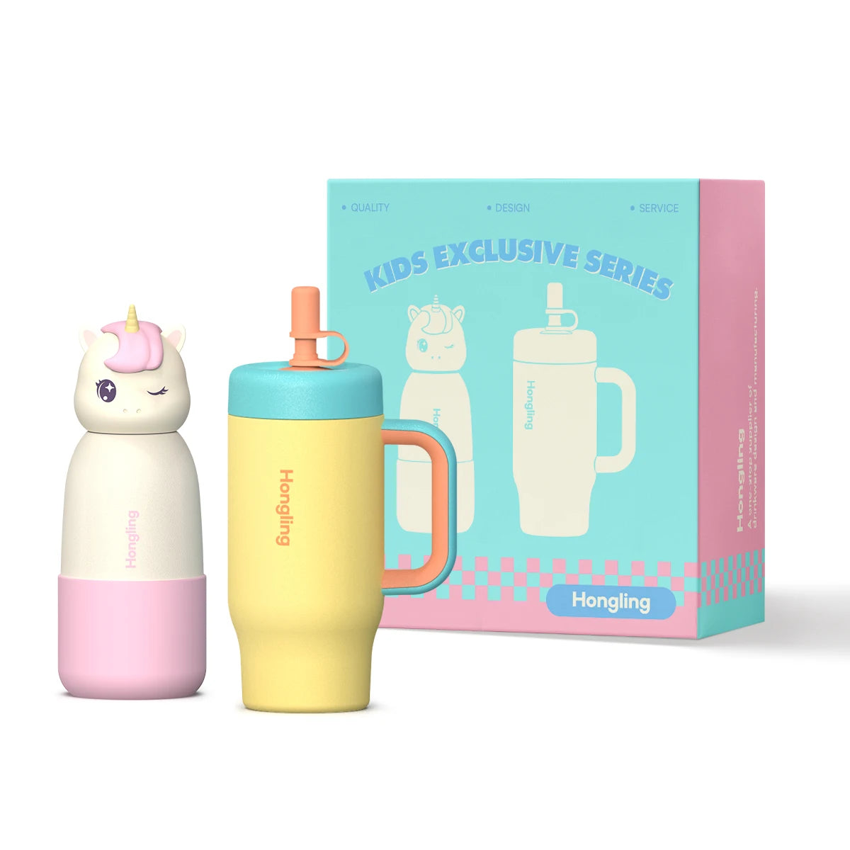 [B2B Sample Order] Kids Vacuum Insulated Water Bottle Gift Set (12oz/16oz) | Custom Logo & Free Mockup