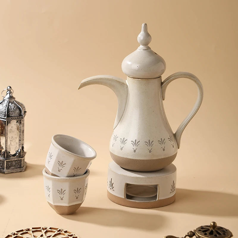 Luxury Ceramic Arabic Coffee & Tea Set with Serving Tray and Burner | Middle East Hospitality Gift Set