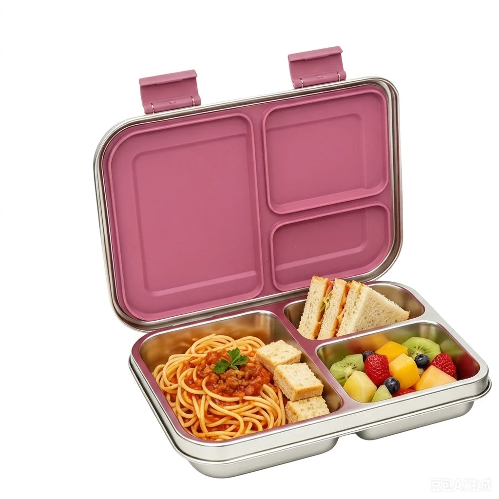 [B2B Sample Order] 3-Compartment 304 Stainless Steel Kids Bento Lunch Box with Silicone Seal (1000ml) | Standard & Custom OEM Sample