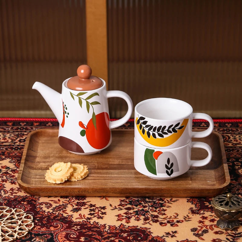 Royal Arabic 3-in-1 Stackable Ceramic Tea Set with Teapot and Cups | Middle East Gift Set