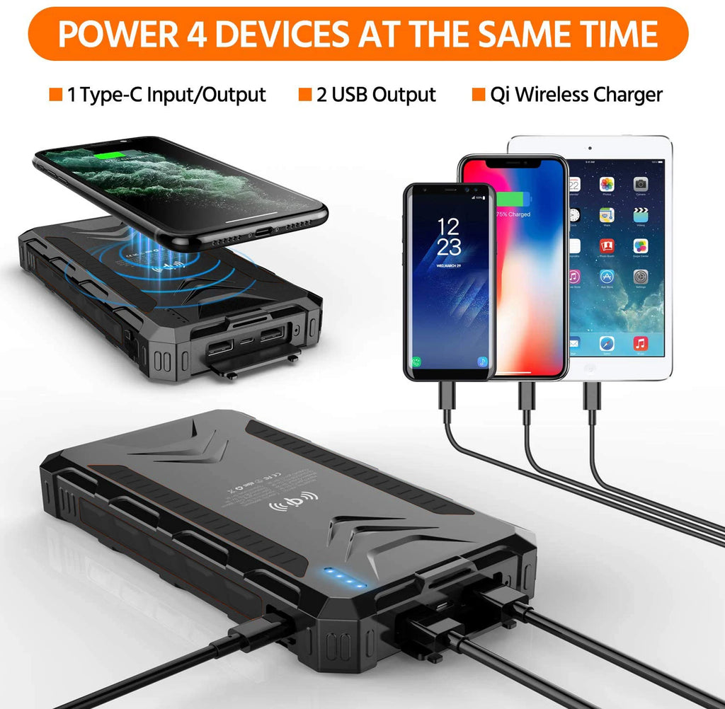 [B2B Sample Order] 20000mAh Waterproof Solar Power Bank with 18W PD & 10W Wireless Charging | Custom Logo & Free Mockup