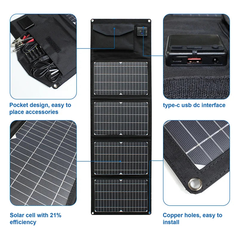 [B2B Sample Order] Portable Foldable Monocrystalline Solar Panel Charger (10W-100W) Dual USB | Custom Logo & Free Mockup