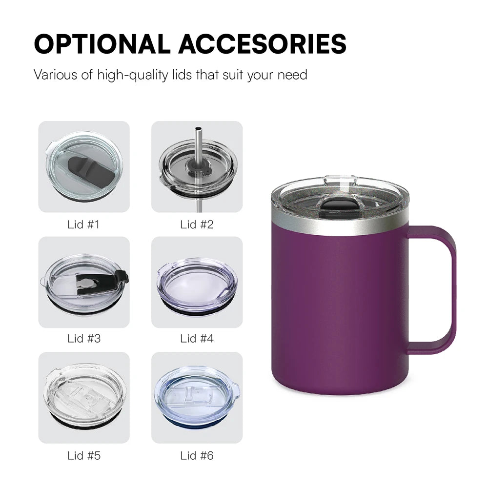 [B2B Sample Order] 304 Stainless Steel Vacuum Coffee Mug with Handle (14oz) | Custom Logo & Free Mockup