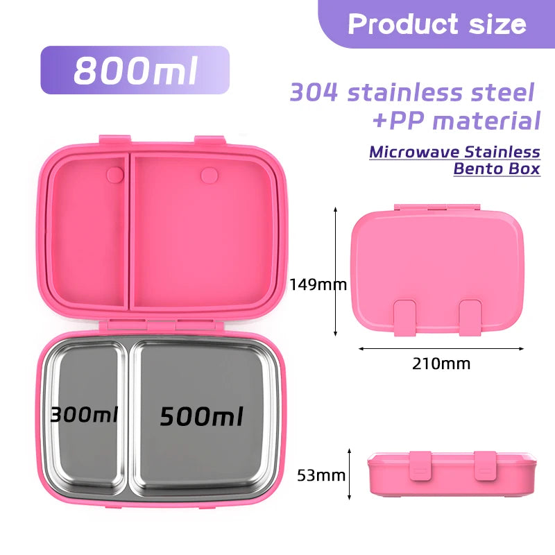 [B2B Sample Order] 2-Compartment Removable 304 Stainless Steel Bento Lunch Box with Thermal PP Shell (800ml) | Standard & Custom OEM Sample