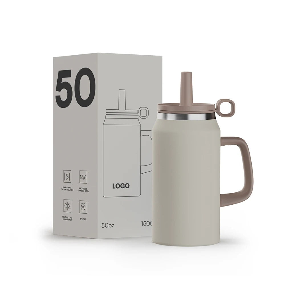 [B2B Sample Order] Large Capacity Double-Wall Stainless Steel Vacuum Insulated Tumbler with Straw Lid & Handle (32oz / 40oz / 50oz) | Free Digital Mockup & Custom Logo