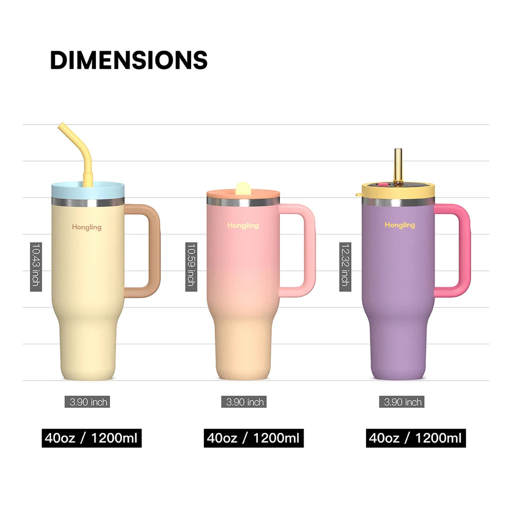 [B2B Sample Order] 1.2L (40oz) Tumbler with Ergonomic Handle & Multi-Lids Double-Wall 18/8 Stainless Steel Vacuum Insulated | Free Digital Mockup & Custom Logo