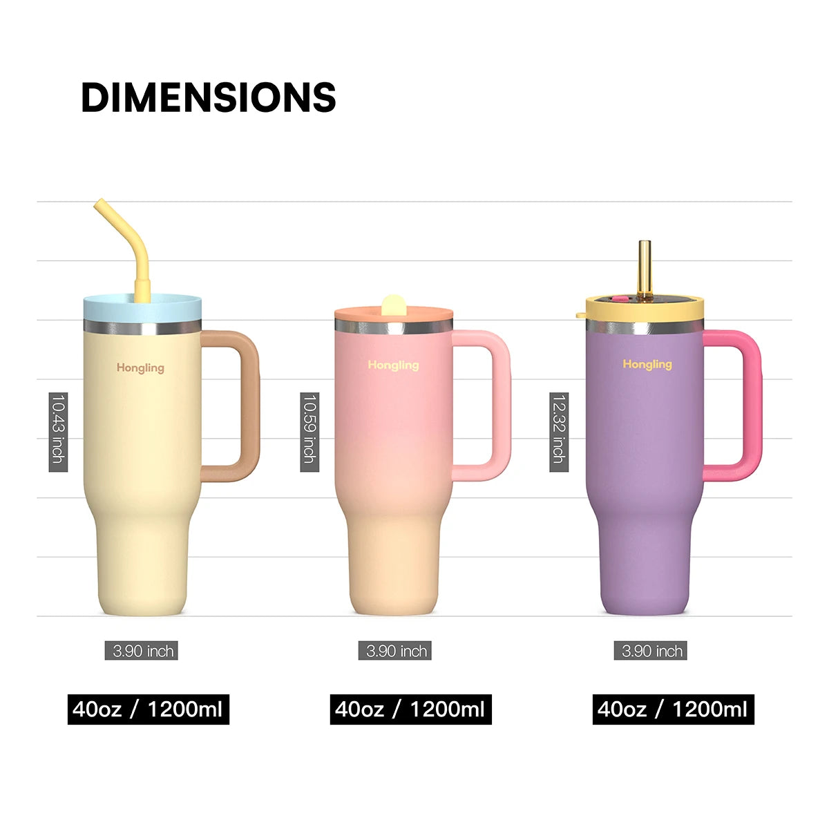 [B2B Sample Order] 1.2L (40oz) Tumbler with Ergonomic Handle & Multi-Lids Double-Wall 18/8 Stainless Steel Vacuum Insulated | Free Digital Mockup & Custom Logo