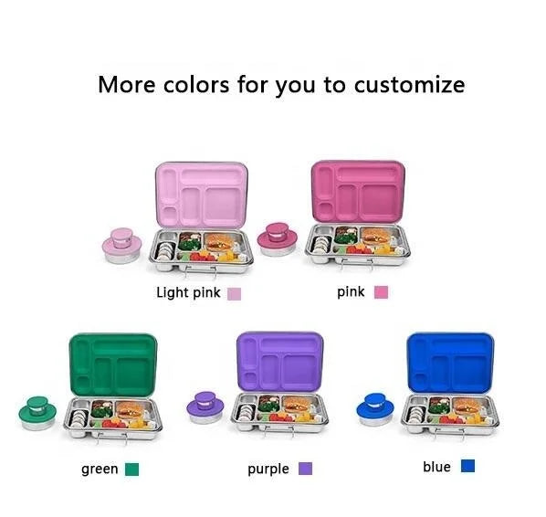 [B2B Sample Order] 5-Compartment 304 Stainless Steel Bento Lunch Box Set with 2 Dip Containers (935ml) | Standard & Custom OEM Sample