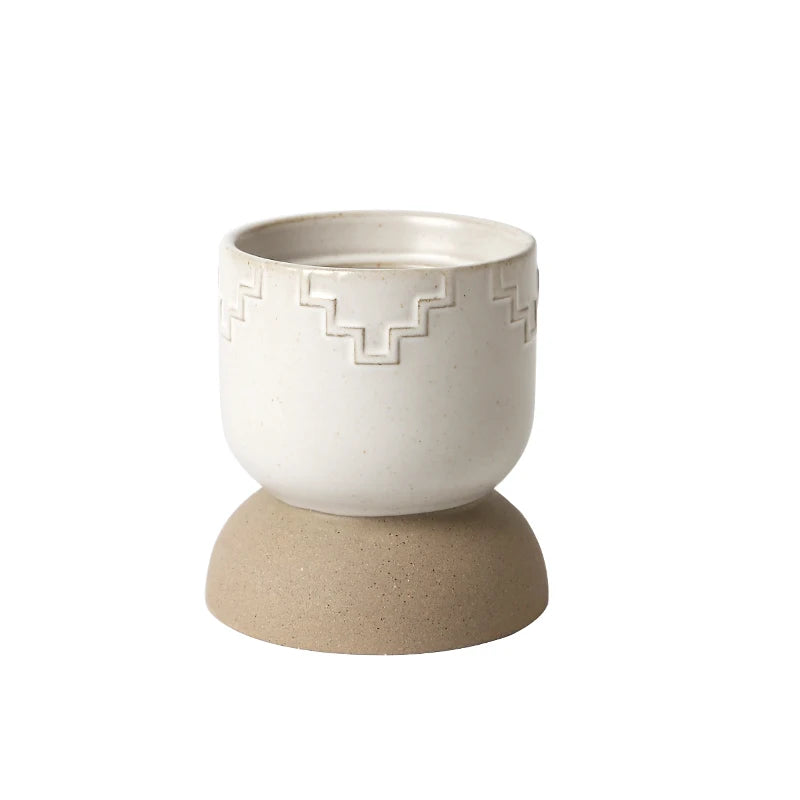 Embossed Geometric Ceramic Arabic Coffee Cup Set with Lidded Date Jar | Middle East Hospitality Gift Set
