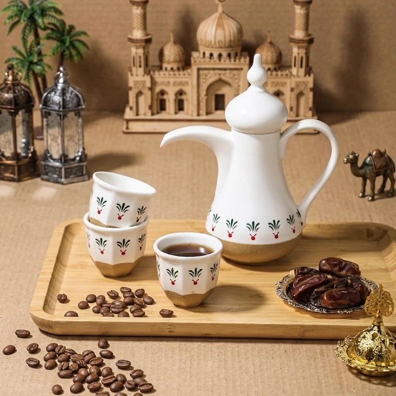Luxury Ceramic Qahwa Dallah Coffee Set with 6 Cups | Traditional Arabic Hospitality Gift Set