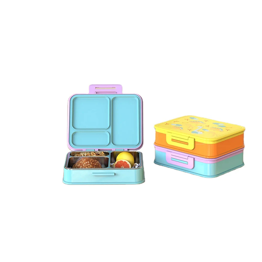 [B2B Sample Order] 3-Compartment 304 Stainless Steel Kids Bento Lunch Box with Thermal PP Shell (960ml) | Standard & Custom OEM Sample