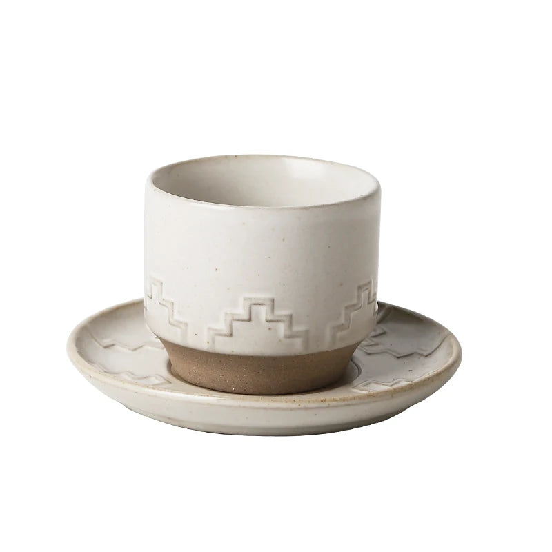 Embossed Geometric Ceramic Arabic Coffee Cup Set with Lidded Date Jar | Middle East Hospitality Gift Set