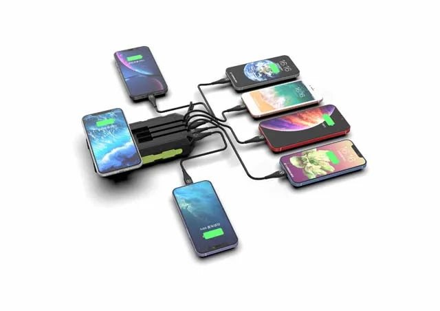 [B2B Sample Order] 30000mAh Solar Power Bank with Built-in 3 Cables (IEC 62133 / 8-LED Floodlight) | Custom Logo & Free Mockup