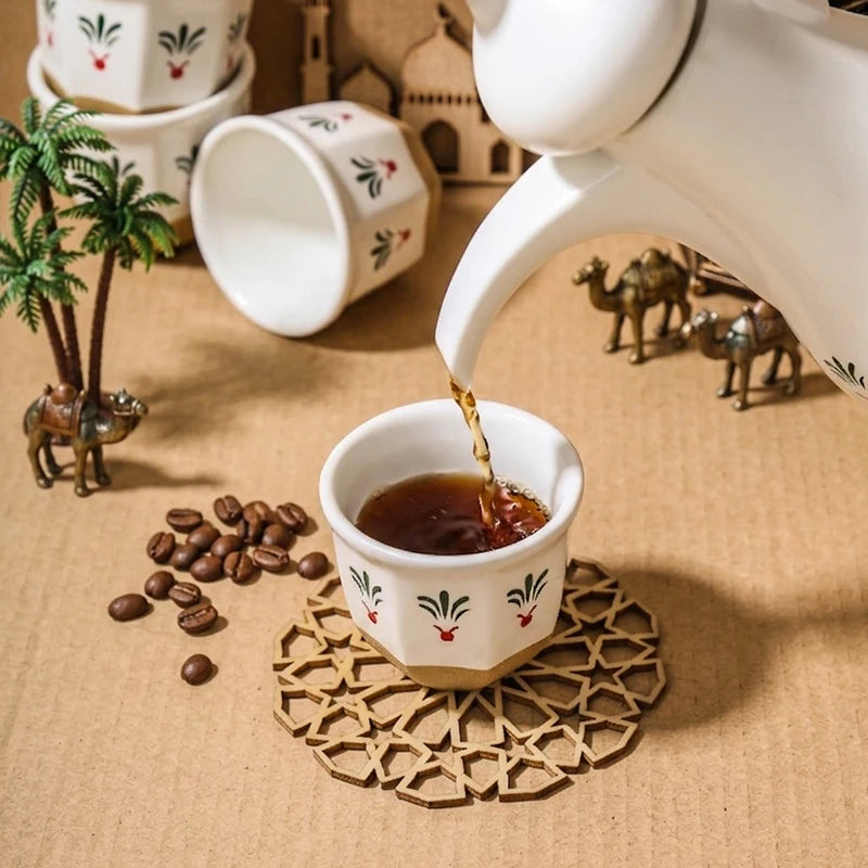 Luxury Ceramic Qahwa Dallah Coffee Set with 6 Cups | Traditional Arabic Hospitality Gift Set